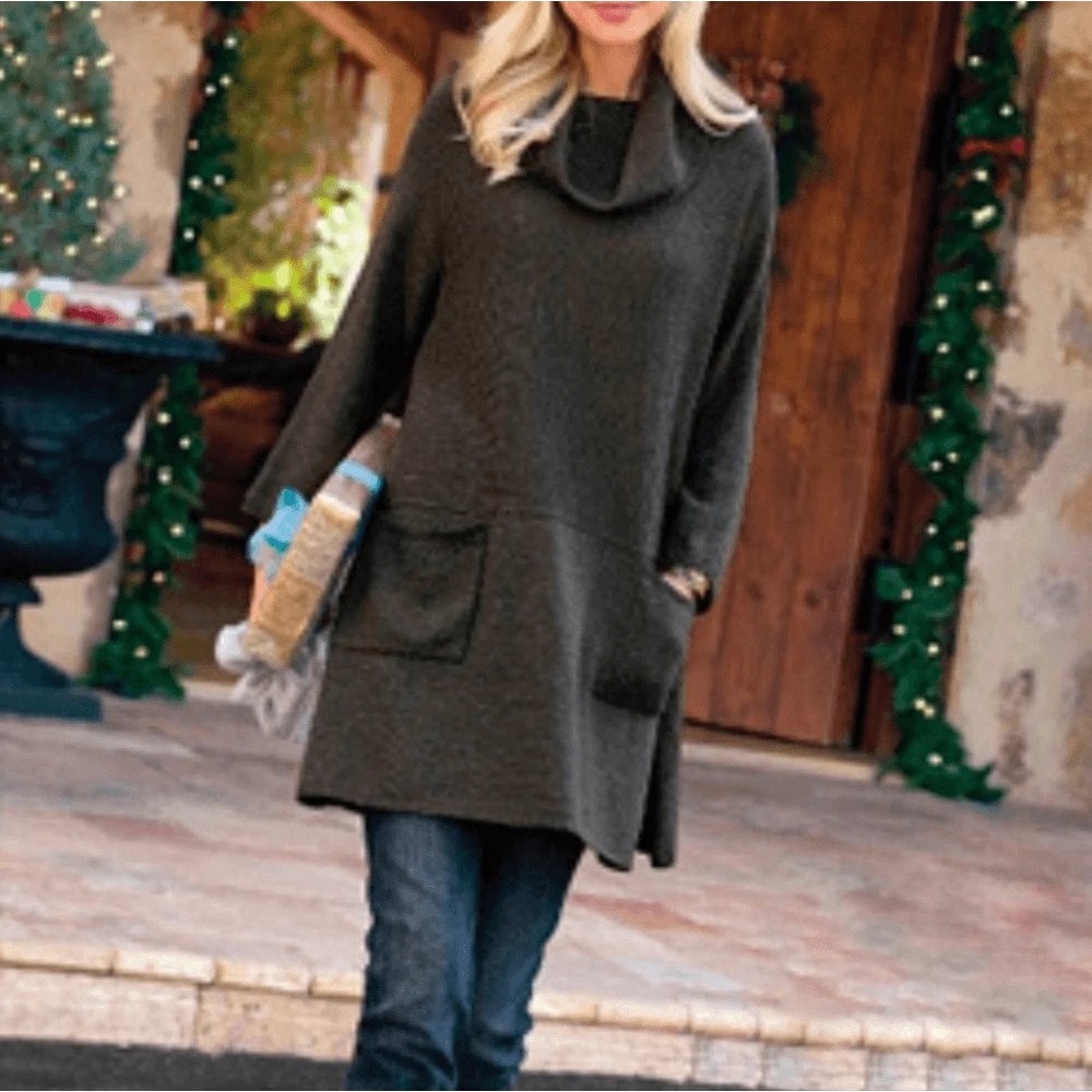 Soft Surroundings Sz Small Tunic Sweater Dress Black Cowl Neck Knit Lagenlook